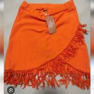 SHEIN Vibrant Orange Fringed Skirt No Tqg